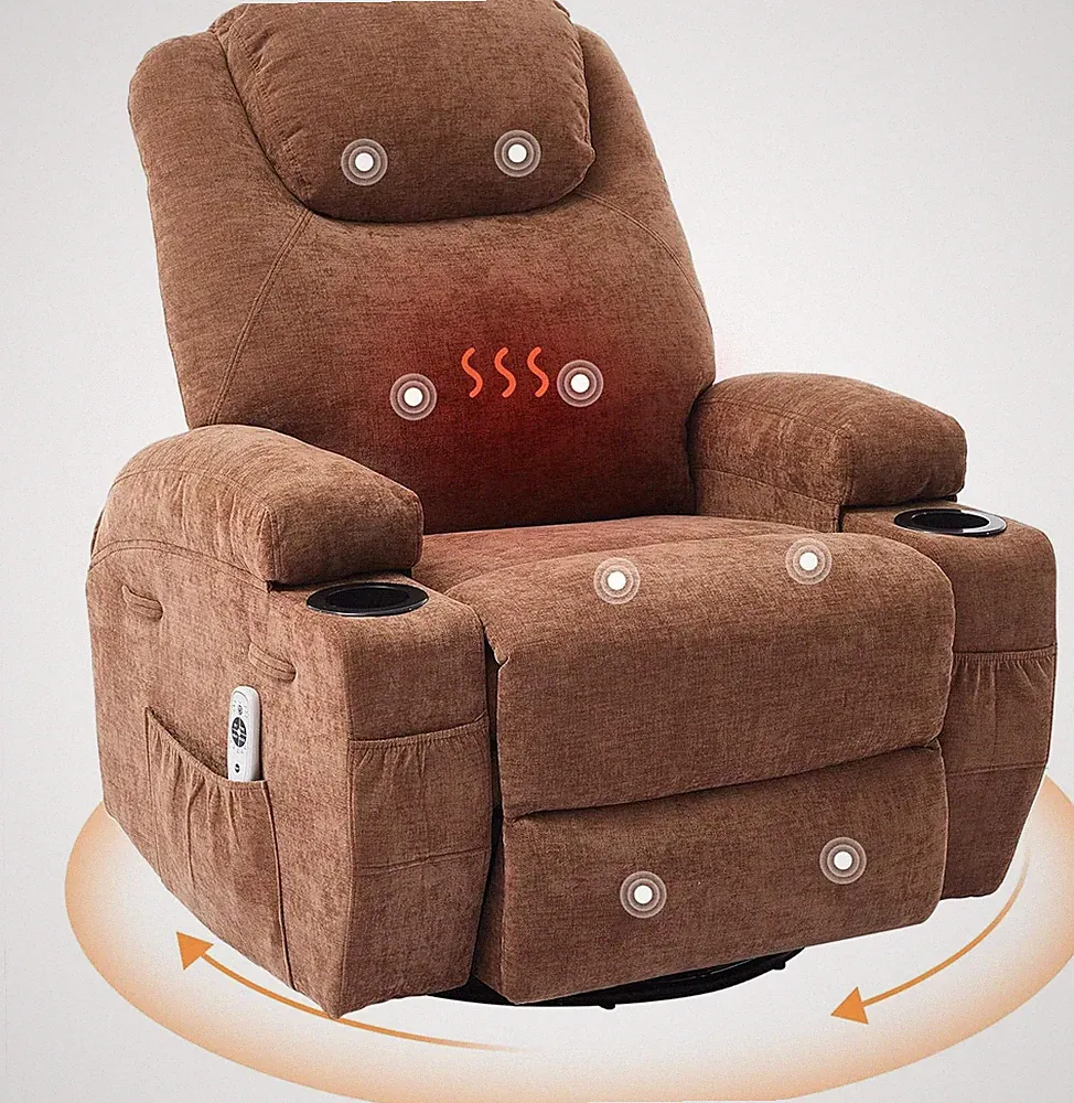 360° Swivel Recliner Chair with Massage & Heat: Glider Rocker for Living Room