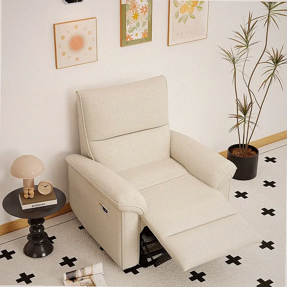 Compact Beige Electric Recliner Chair with USB Port for Small Spaces