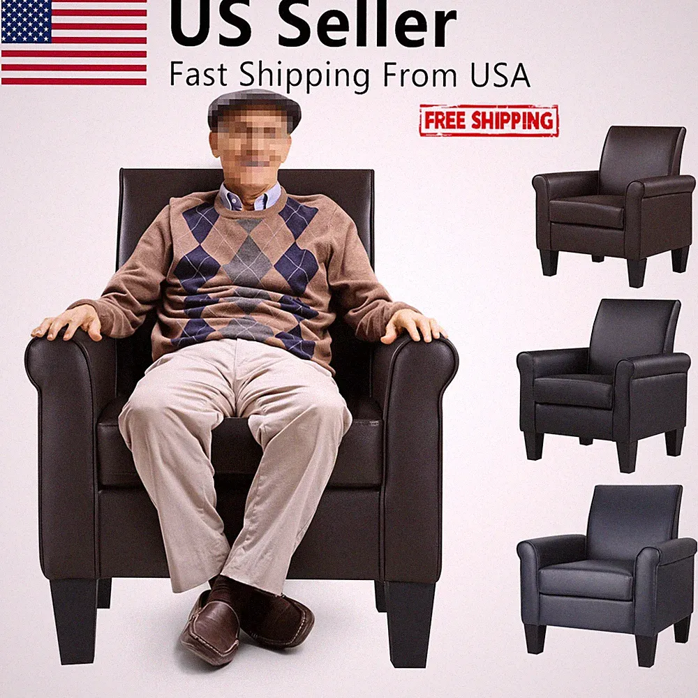 Faux Leather Sofa Accent ArmChair Modern Chair Comfy Single Sofa for Living Room