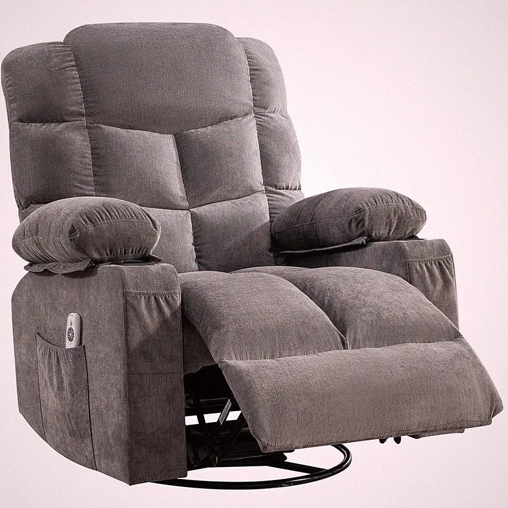 Oversized Massage Swivel Recliner Chair with Lumbar Heating for Living Room Gray