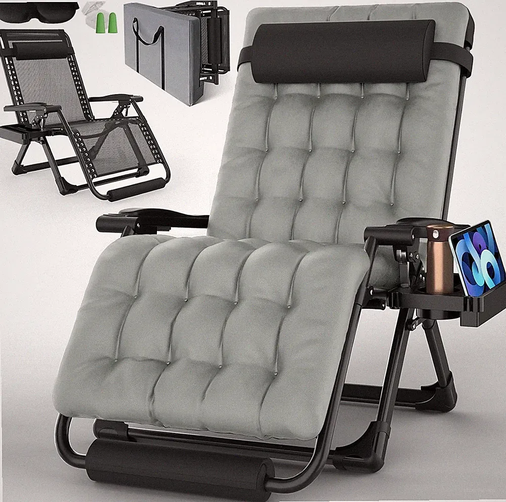 Oversized Zero Gravity Chair, 33In XXL Padded Lounge Chair, Recliner Chair