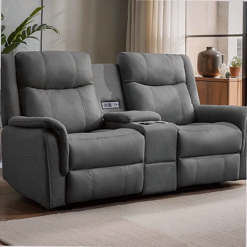 Reclining Loveseat Sofa with Console, USB, Outlets & Cup Holders for 2