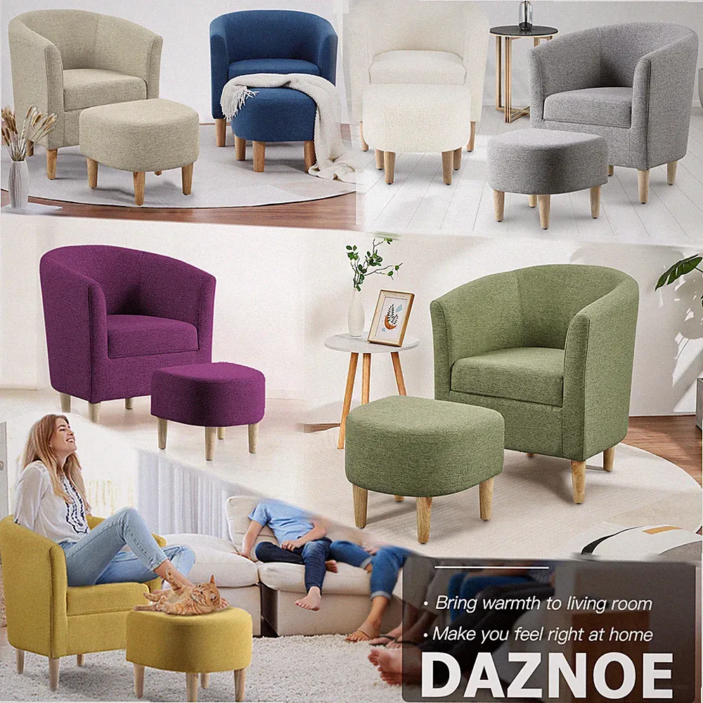 Upholstered Armchair Linen Blend Club Sofa W/ottoman Lounge for Living Room 2023